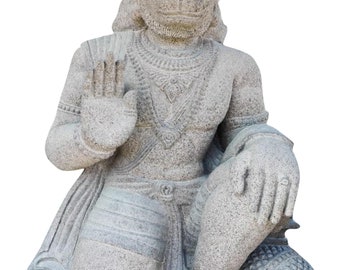 PRE ORDER-Natural Stone Hanuman Kneeling Garden Statue Handcarved Granite Stone Zen Outdoor Meditating Sculptures