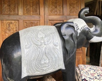 Huge Elephant Garden Statue, Maharaja Elephant, Black GRANITE ELEPHANT, Handcarved ARTISAN India Trunk up 58X62