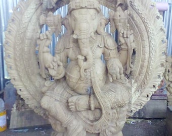 PRE-ORDER Hand Crafted Wooden Lord Ganesh Sculpture, Indian, home decor, Wooden Hindu God Ganapathi Statue, Altar Divine Decor Sculpture