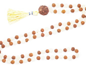 Meditation Chakra Natural Beads Buddhist Knotted 108 Rudraksha Citrine Japamala Necklace Gift Her