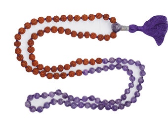 VEDAMALAS Yoga Meditation Amethyst 108 Mala Beads Tassel Necklace Spiritual Rudraksha Healing Crystal Stone Mala