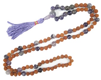iNNER pEACE Amethyst yOGA Necklace Rudraksha 108 Energy Mala Beads Japamala Jewelry Wrap Bracelet
