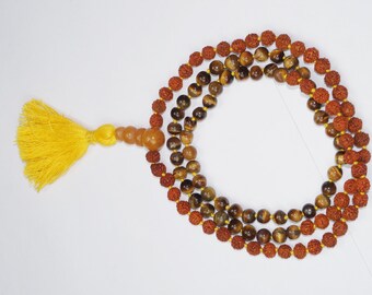 Rudraksha Tiger Eye Combination Mala for Power and Confidence Meditation Necklaces