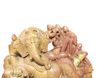 Resting Ganesha Stone Statue Yoga Elephant Sculpture