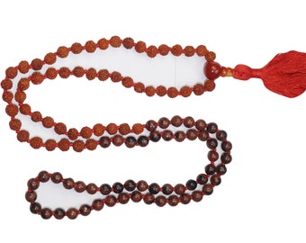 VEDAMALA Rudraksha Seed Mala Necklace Buddhist Prayer Beads Meditation Mala Rose Wood Blessed and Energized Necklaces