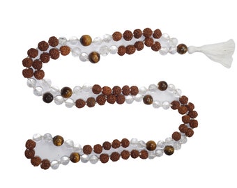 VEDAMALAS Tiger eye Quartz crystal Prayer Mala Meditation Chanting Rudraksha AWAKENING CHAKRAS Abundance Necklace