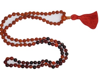 VEDAMALAS Chakra Prayer Beads Rudraksha Mala Healing Necklace Carnelian Gemstone Spiritual Jewelry