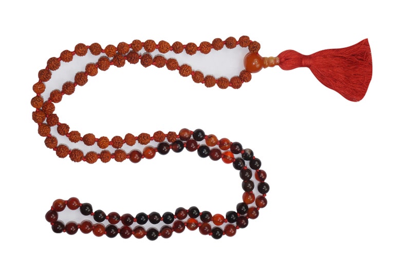 VEDAMALAS Chakra Prayer Beads Rudraksha Mala Healing Necklace Carnelian Gemstone Spiritual Jewelry