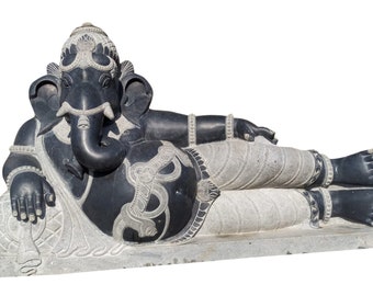 PRE ORDER-Natural Stone Ganesha Garden Statue Reclining Ganesh Handcarved Granite Stone Zen Outdoor Meditating Sculptures