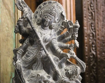 Maa Durga Hindu Goddess Granite Stone Statue, Altar Idol Sculpture Home Decor Puja Temple