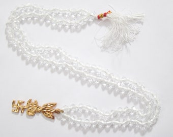 Mala Beads Crown Chakra Energy Crystal Quartz Trishakti om trishul  pendant hindu swastika Necklaces