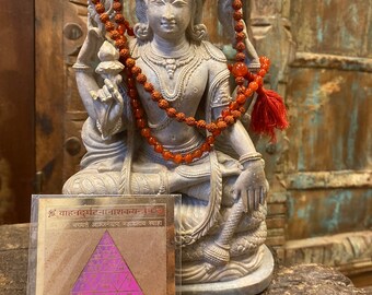 Stop Accidents Altar - Vahan Durghatna Nashak Yantra, Carnelian Rudraksha Mala, Sacred Geometry,