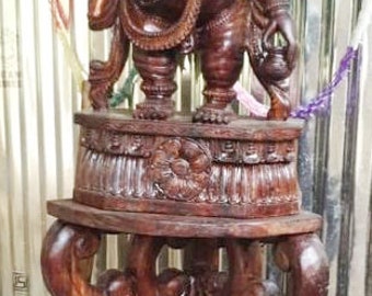 PRE-ORDER Wooden Ganesha Standing Fine Detailed Carved Statue, Goddess Of Knowledge, Temple Figurine