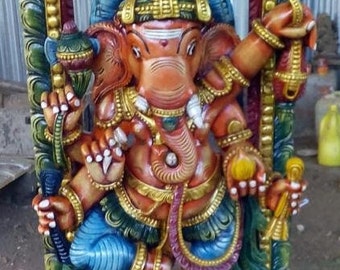 PRE-ORDER Colorful Lord Ganesha Statue, Altar Divine Decor Sculpture, Dancing On Rat, Goddess Of Knowledge, Temple Figurine
