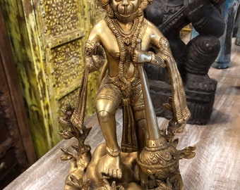 Hanuman Hindu God , Altar Statue, Protection and devotion Hanuman Standing with Mace Holistic Décor