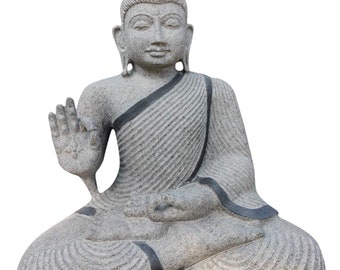 PRE ORDER-Natural Stone Protection Buddha Garden Statue Handcarved Granite Stone Zen Outdoor Meditating Sculptures