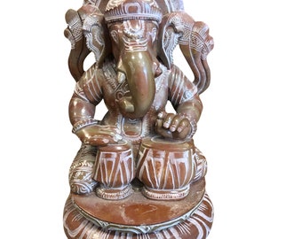 Musical Ganesha Statue Hindu Elephant Playing Tabla Statue Religious Lord Sculpture God of Success