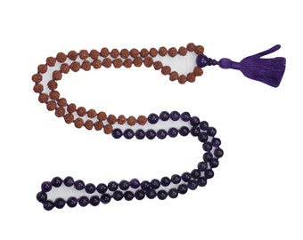 VEDAMALAS Amethyst Rudraksha Mala Beads 108 Mala Beads Tassel Necklace Spiritual Necklace Spiritual Awareness Mala