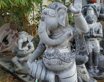 PRE ORDER-Natural Stone Ganesha Garden Statue Handcarved Granite Stone Zen Outdoor Meditating Sculptures