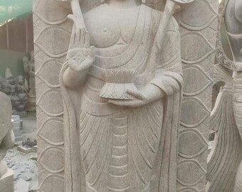 PRE ORDER-Natural Stone Protection Abhaya Buddha Garden Statue Handcarved Budha Granite Stone Zen Outdoor Meditating Sculptures
