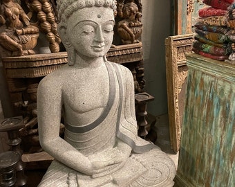 Granite Buddha Statue, Handcarved Garden Budha, Meditating Buddha, Unique Sanctuary Décor