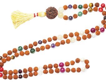 VEDAMala Yoga Necklace Nine Planet Vedic Rudraksha Prayer Beads for Meditation, Healing Prayer Malas, Holy Necklace