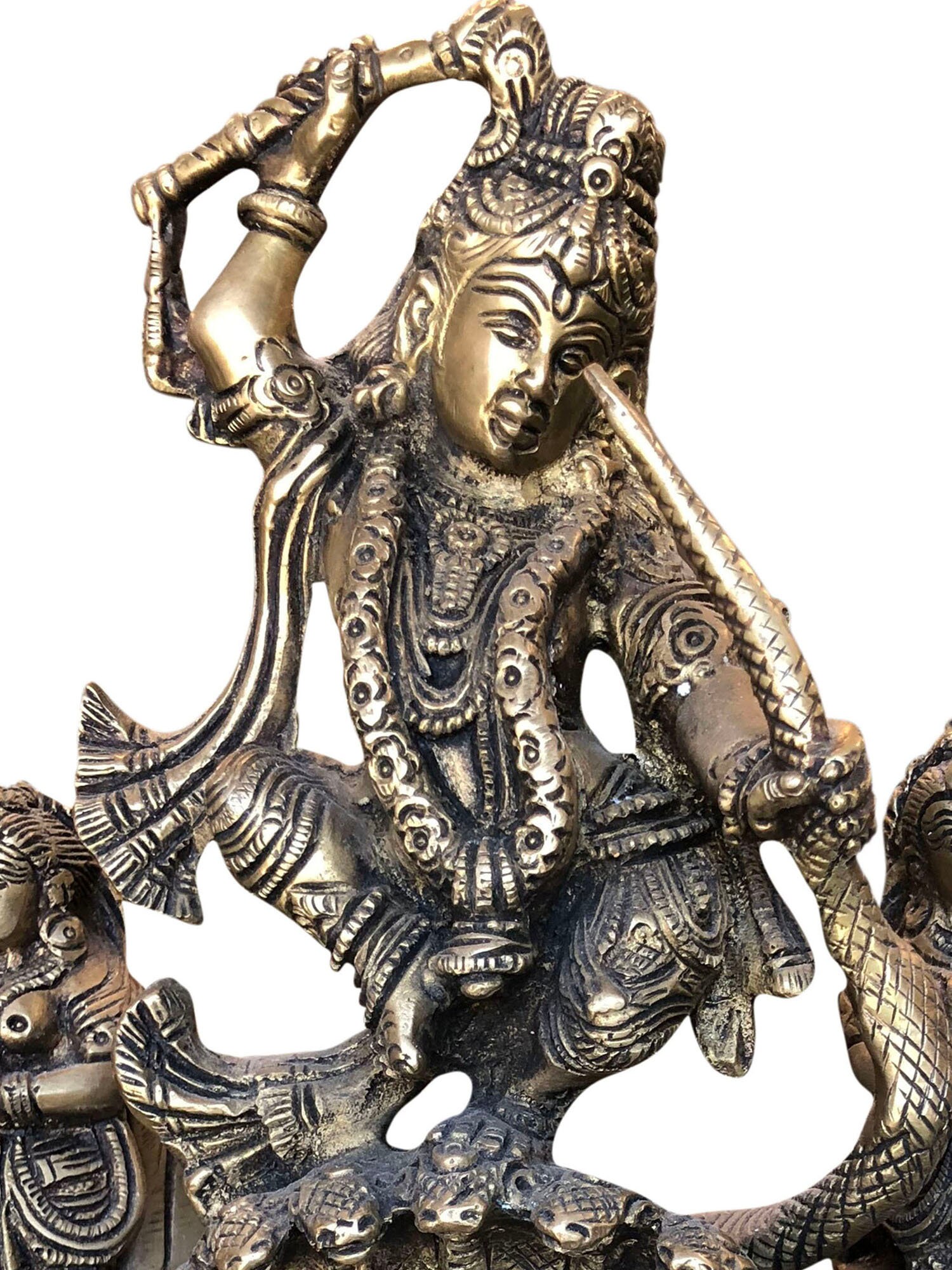 Schlange Statue Hindu Gott Cedar Holz Heim Skulptur Krishna Tanzend Auf Kaliya 