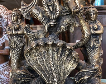 Antique Krishna Statue, Dancing On Serpent Kaliya, Handcrafted Brass Idol, Yoga At Home, Spiritual Design, Eclectic Gift Idea