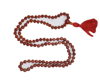 VEDAMALAS Sunstone Gemstone Jewelry Love Protection Chakra Necklace Prayer Mala Beads Meditation Rudraksha Prayer Gemstone Mala Yoga