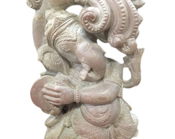 Ganesha Spiritual Carved Precious Stone Statue Playing With Cymbals Decorative Statue