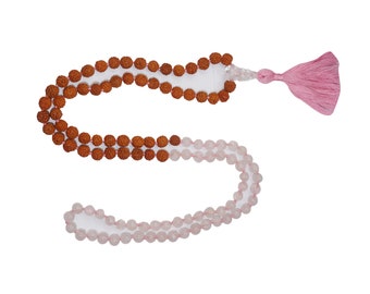 VEDAMALAS LOVE Stone 108 Malabeads Rose Quartz Japa Mala Healing Rudraksha Energy Necklace Yoga Jewelry