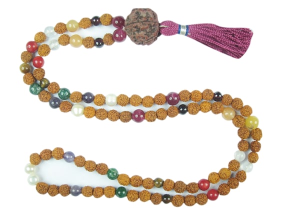 Sacred Geometry Sri Yantra Yoga Mala Necklace 9 Planet Rudraksha With Navaratan Pendant Prayer Beads for Meditation