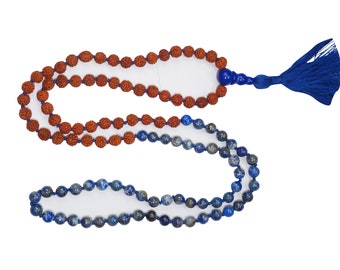 VEDAMALAS Lapis Lazuli Buddhist Jewelry Knotted Beads Tassel Necklaces Yoga Prayer Rudraksha Mala Necklaces