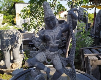 PRE ORDER-Natural Stone Dancing Krishna Standing on Kaliya Garden Statue Handcarved Granite Stone Zen Outdoor Meditating Sculptures