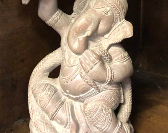 Kundalini Ganesha Spiritual Hand Carved Stone Statue Playing With Cymbals