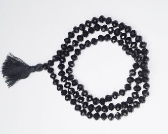 VEDAMALAS Black Swarovski Crystal Gem Beads Necklace Tibet Buddhist Prayer Beads Mala Bracelets Meditation Necklaces