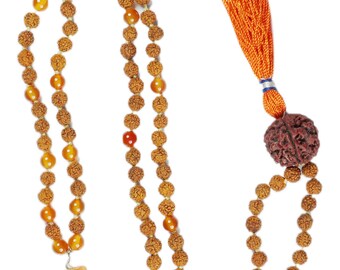 Zen Chakra Jewelry Mala Beads Healing Reiki Carnelian Pendants with Rudraksha Necklace