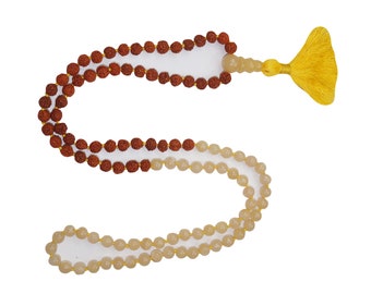 VEDAMALAS Citrine Meditation Mala Rudraksha Pearl Beads Japamala Tassel Yoga Necklace Sacred Geometry Meditation SHIVA SHAKTI