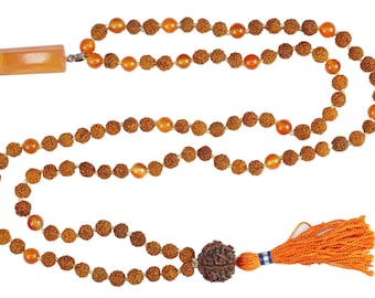 Yoga Mala Necklace Healing Reiki Carnelian Pendants with Rudraksha 108 Meditation Necklace