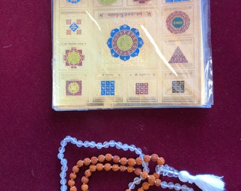 HEALTH ALTAR-Rudraksha Crystal Quartz Mala Shree Shri Sri Sampoorna Rognashak Yantra Meditation Yoga Mala Strengthens the Energy