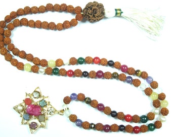 Nine Planet Yoga Jewelry Navratna Stone Rosary Mala Prayer Beads Meditation Pendant Necklace