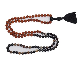 VEDAMALAS BLACK AGATE Meditation Necklaces Vedic  Mala Beads Rudraksha Maroon Beads Earthing Prayer Mala