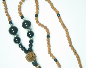 Rudraksha Black Onyx Buddha Mala Beads 108 Prayer Meditation Rosary Necklace, Gift Idea