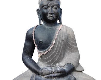 PRE ORDER-Natural Stone Meditating Buddha Garden Statue, Dhyana Budha, Handcarved Granite Stone Zen Outdoor Meditating Sculptures