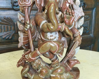 Gorgeous Natraja Ganesha Hinduism Statue Ganesh Blessing Ganpati Worship Vintage Statue