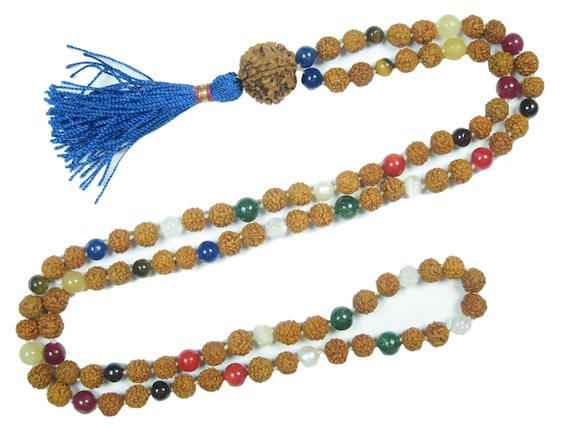 Sacred Geometry Sri Yantra Yoga Mala Necklace 9 Planet Rudraksha With Navaratan Pendant Prayer Beads for Meditation