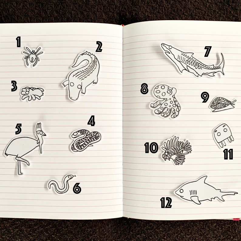 Australian Sticker Set Australian Animals Sticker Set Animal Sticker Pack Aussie Sticker Pack Black and White Sticker Dangerous Animals