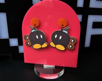 Op Super Mario Bobomb geïnspireerde oorbellen - Handgemaakte statement-oorbellen