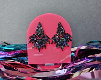 Funky glitteroorbellen - geometrische hars - statement sieraden - cadeau - handgemaakte oorbellen