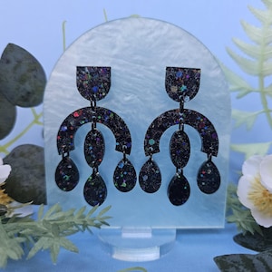 Boucles d&#39;oreilles pendantes holographiques - Style lustre scintillant - Bijoux tendance rétro